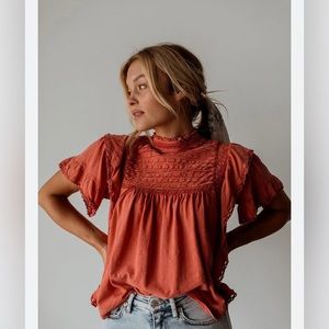 Free People Ruffled Lace-Trimmed Cotton Top